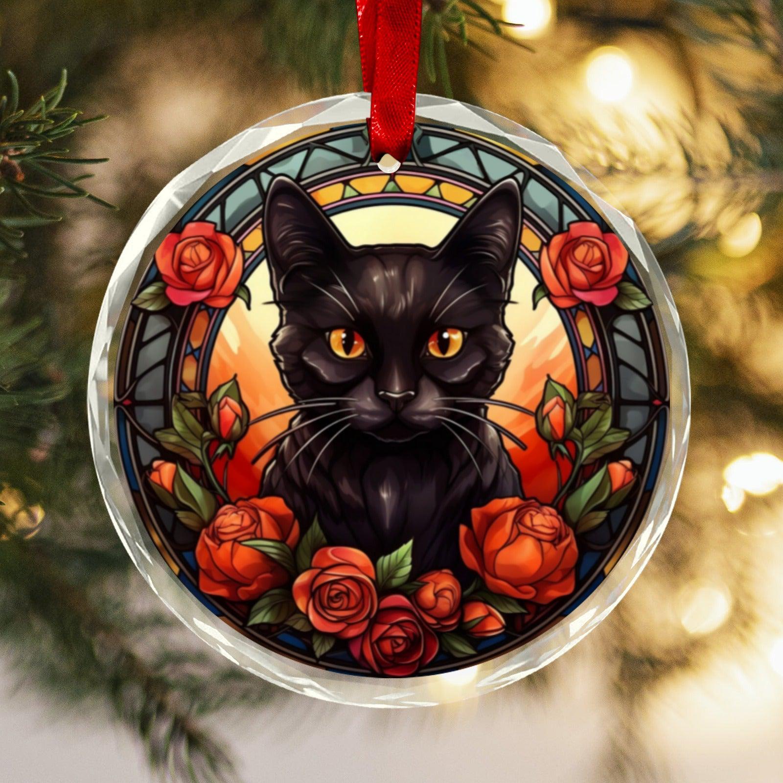 Black Cat Glass Christmas Ornament-MoonChildWorld