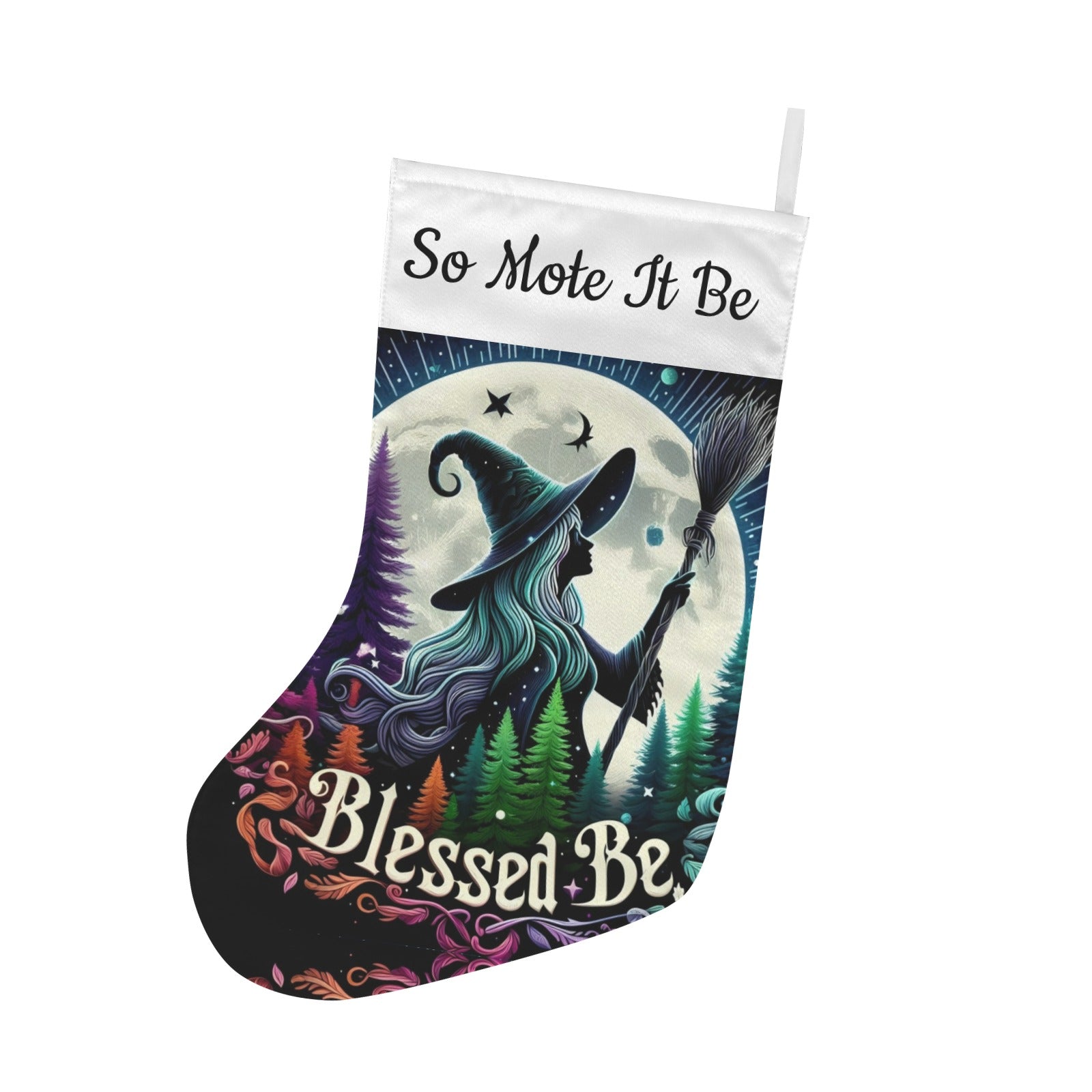 Yule Witch Christmas Stocking for Yule Decorations-MoonChildWorld
