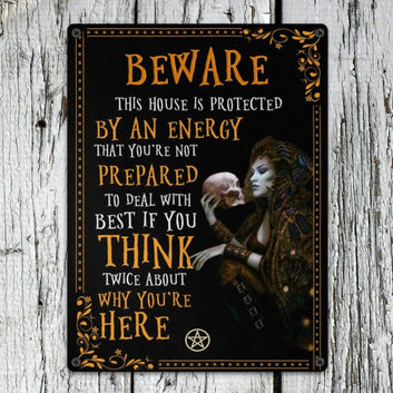 Beware Witch Metal Sign