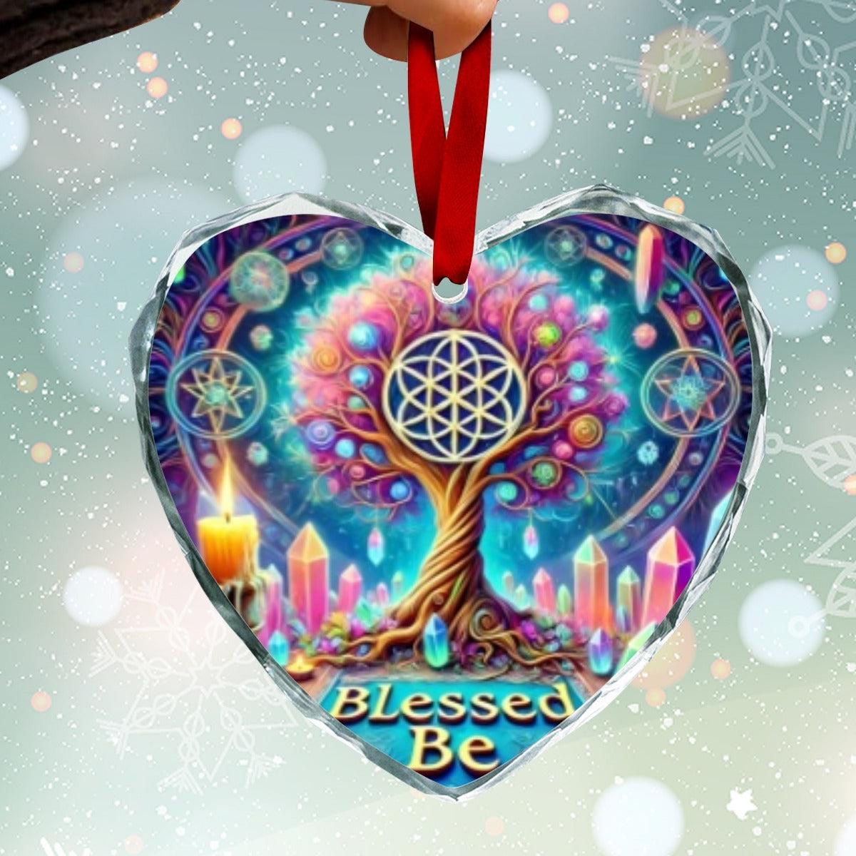 Celtic Tree of Life Pagan Yule Heart-Shaped Crystal Glass Ornament-MoonChildWorld