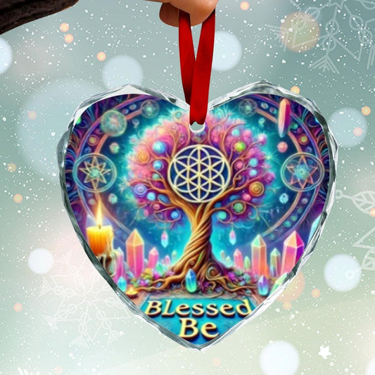 Celtic Tree of Life Pagan Yule Heart-Shaped Crystal Glass Ornament