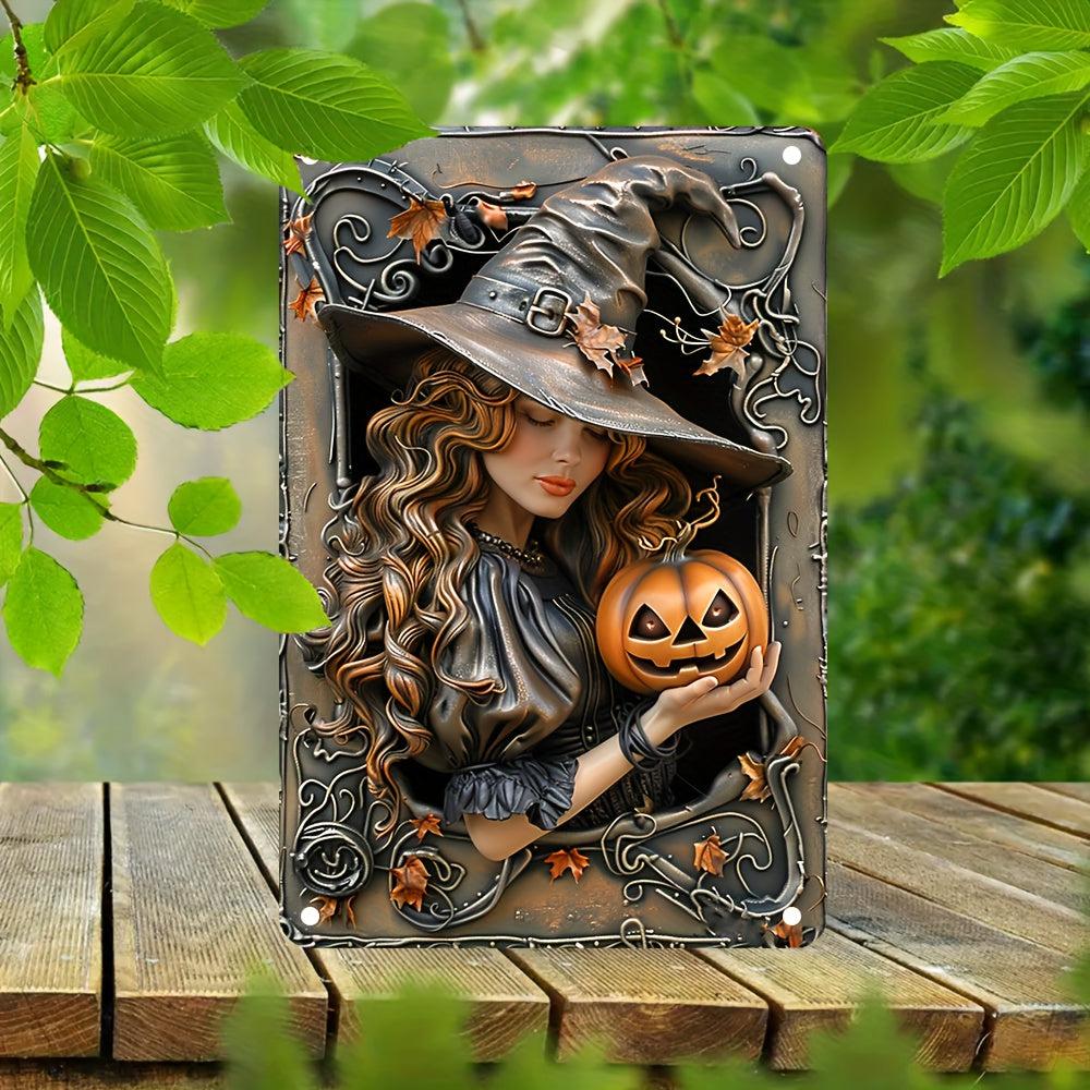 Witch and Pumpkin Wall Art Witch Metal Sign for Halloween Wall Decor-MoonChildWorld