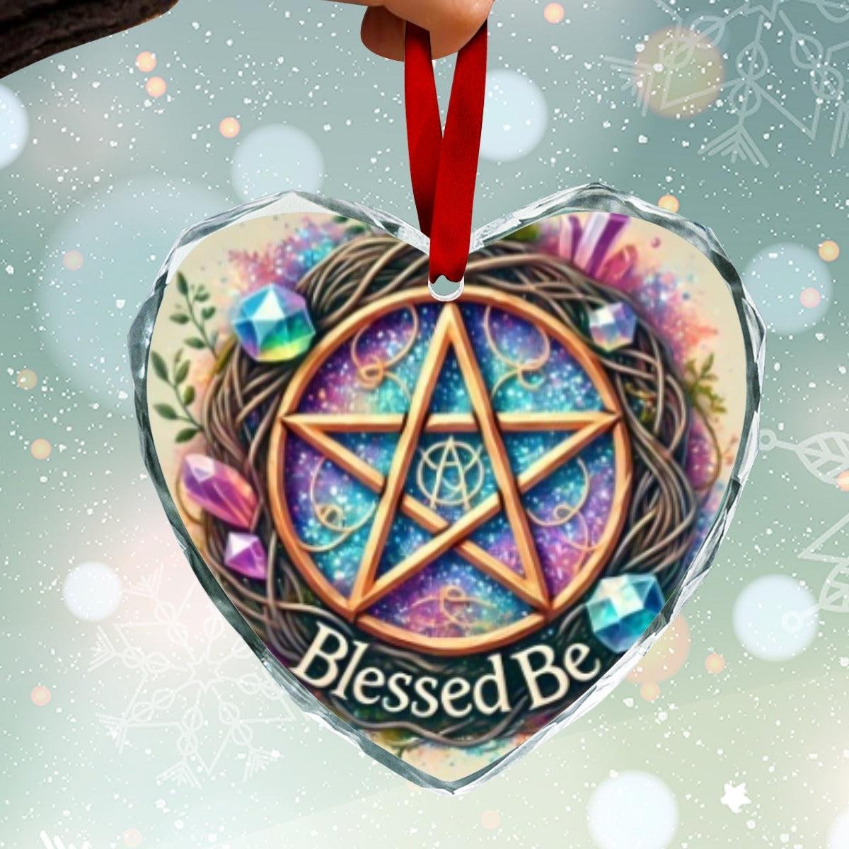 Witchcraft Pentacle Wicca Pagan Yule Heart-Shaped Crystal Glass Ornament-MoonChildWorld
