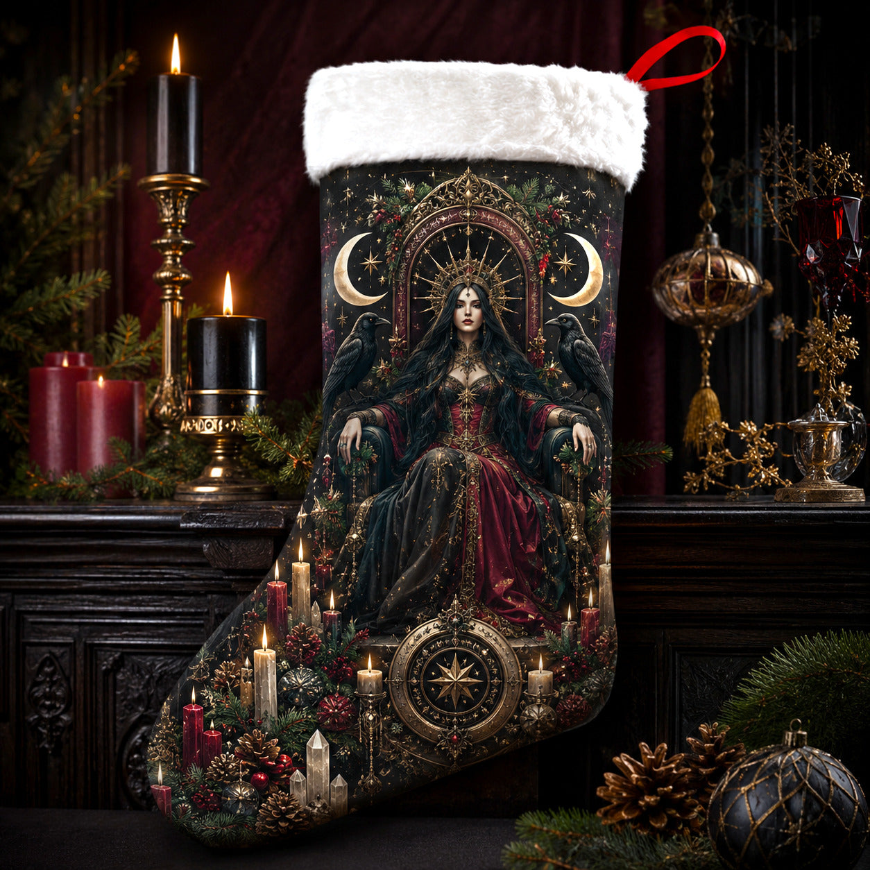 Dark Queen Christmas Stocking Gothic Victorian Witch Yule Decor