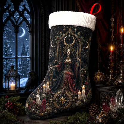 Dark Queen Christmas Stocking Gothic Victorian Witch Yule Decor, styled shot 3