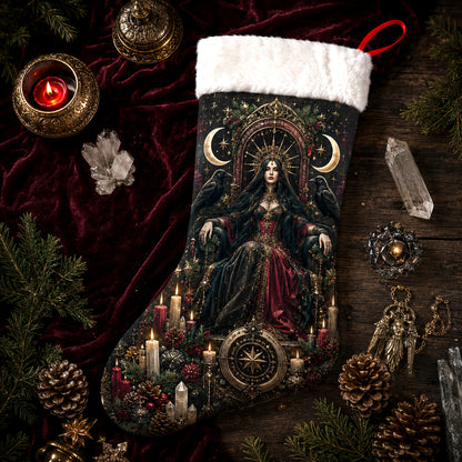 Dark Queen Christmas Stocking Gothic Victorian Witch Yule Decor, styled shot 4