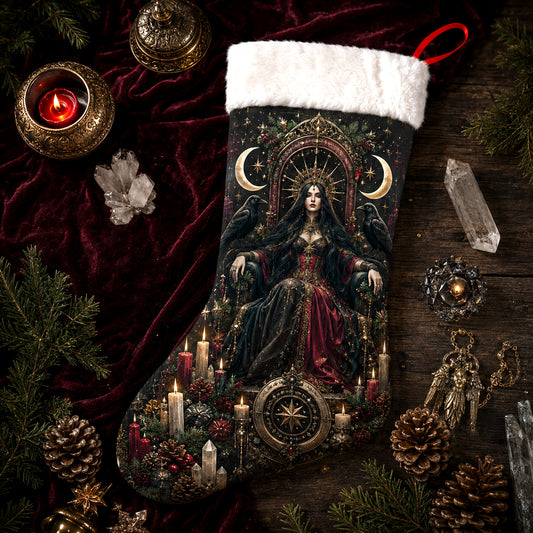 Dark Queen Christmas Stocking Gothic Victorian Witch Yule Decor, styled shot 4