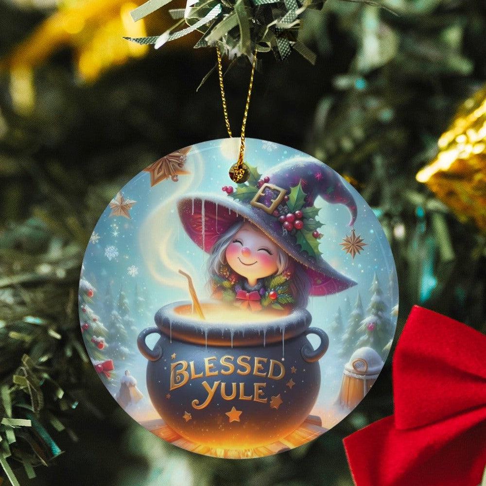 Little Witch Ceramic Christmas Ornament for Yule Tree Decorations-MoonChildWorld