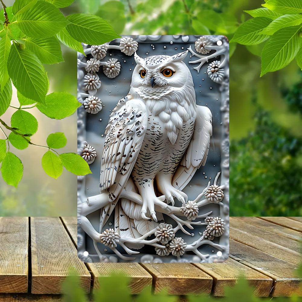 White Owl Wall Sign Snowy Owl Metal Sign for Spirit Animal Home Decor-MoonChildWorld