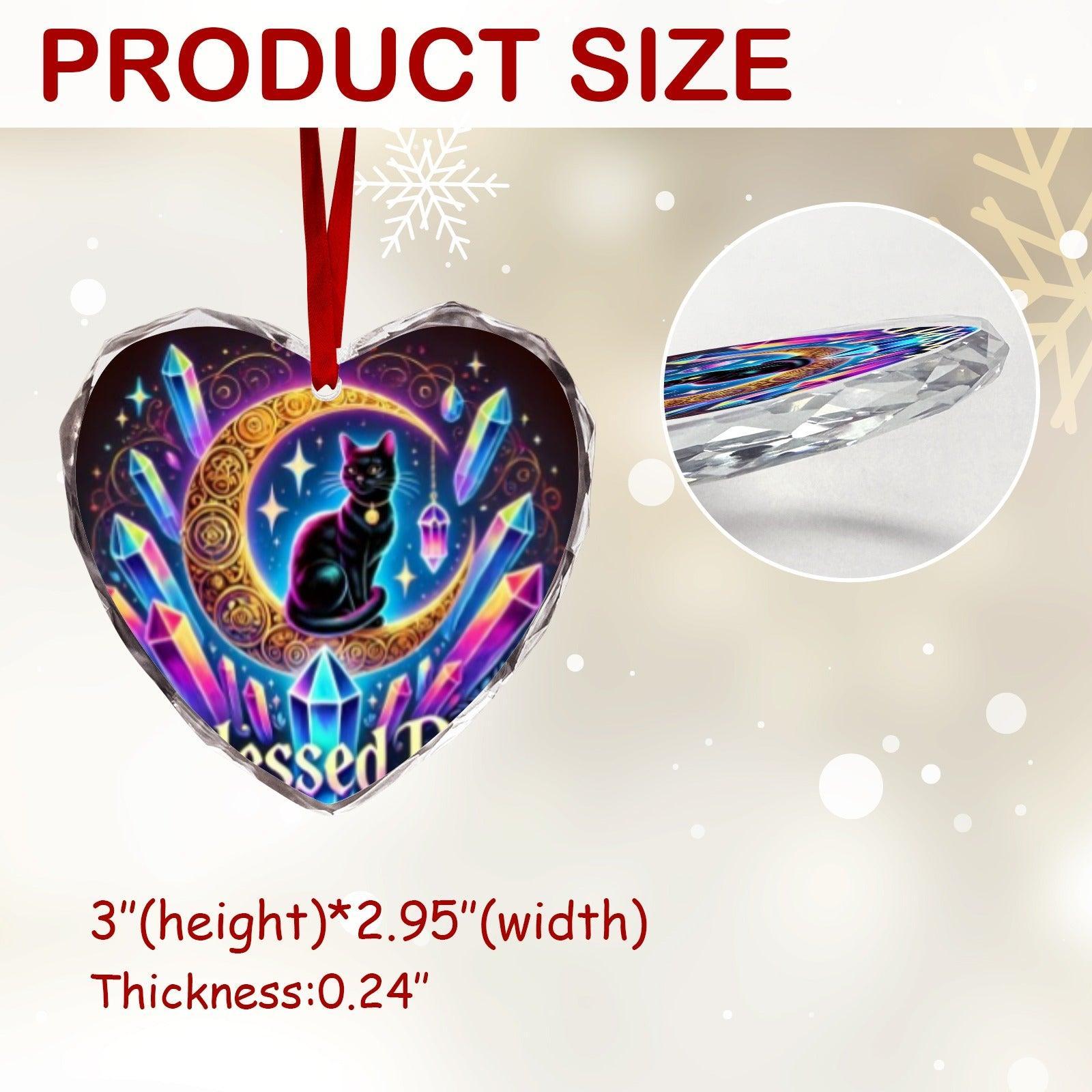 Crescent moon Black Cat Witchy Christmas Heart-Shaped Crystal Glass Ornament-MoonChildWorld