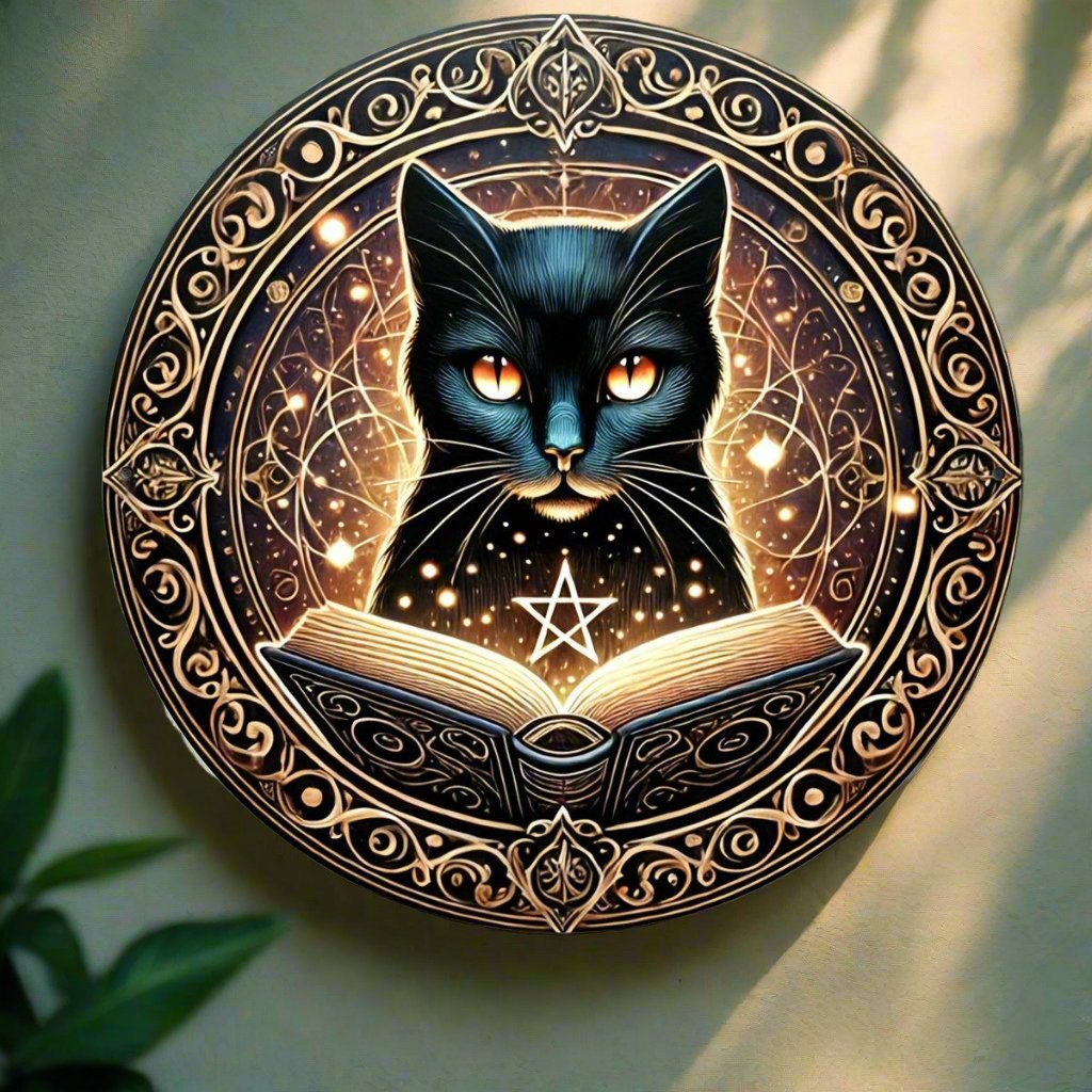 Witchy Black Cat Metal Sign for Halloween Wall Decor-MoonChildWorld