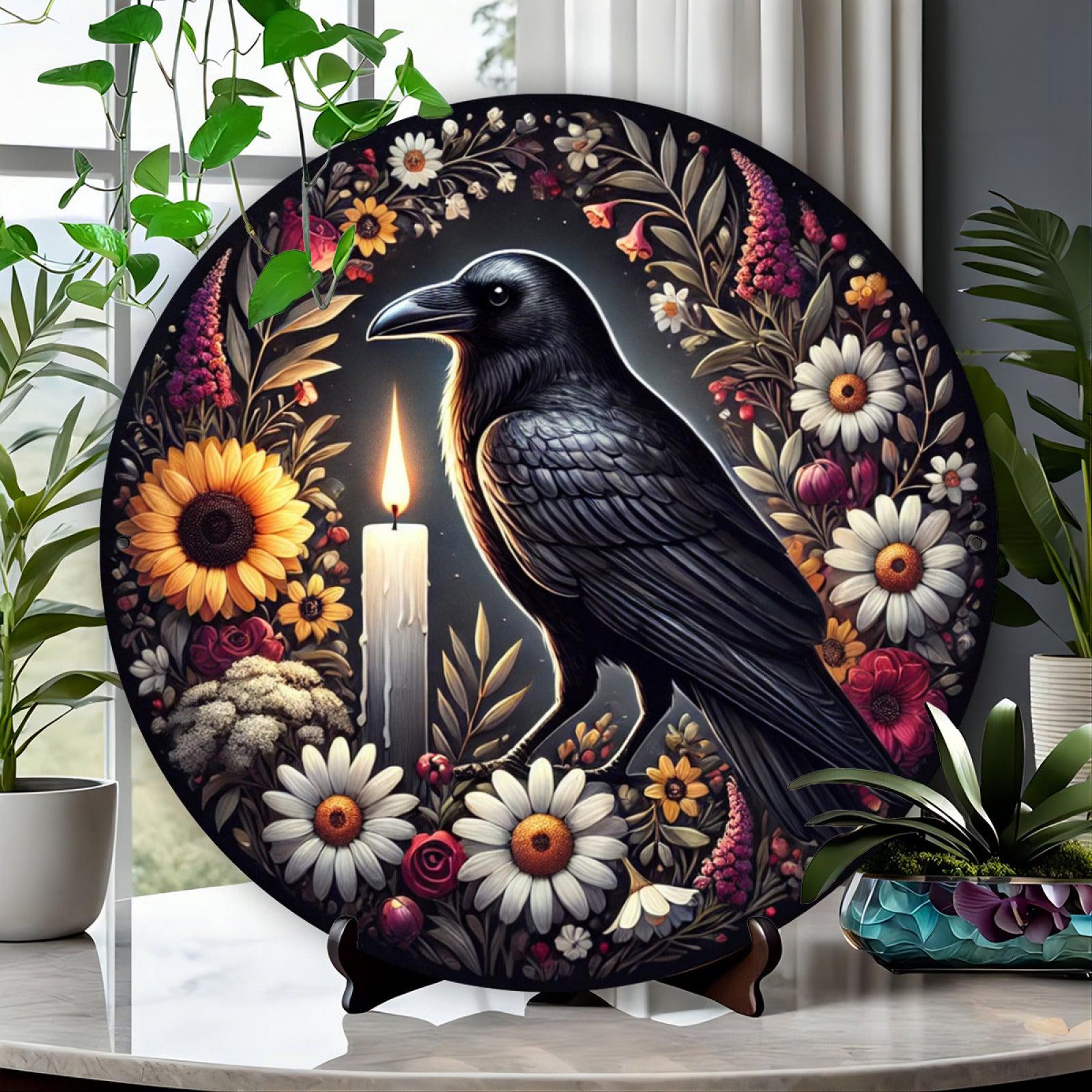 Dark Crow Metal Wall Art Black Raven Metal Sign for Witchy Christmas Decor-MoonChildWorld