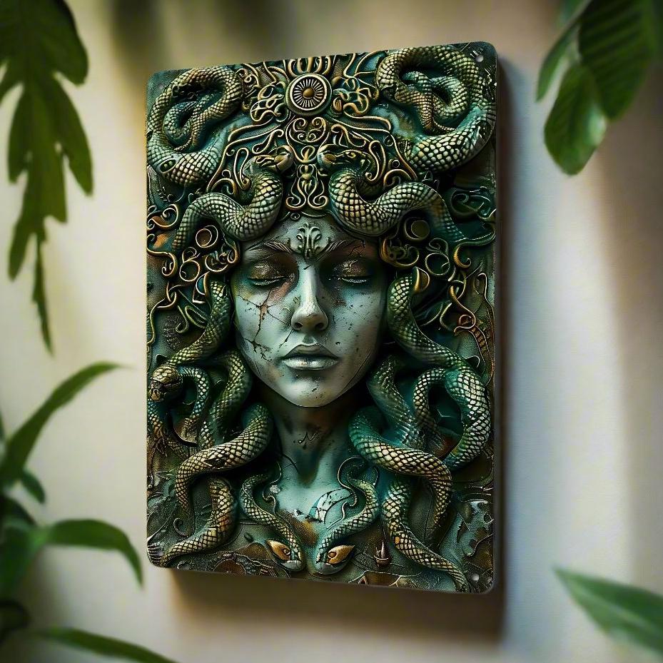 Vintage Medusa Aluminum Wall Sign Medusa Metal Sign Greek Mythology Decor-MoonChildWorld