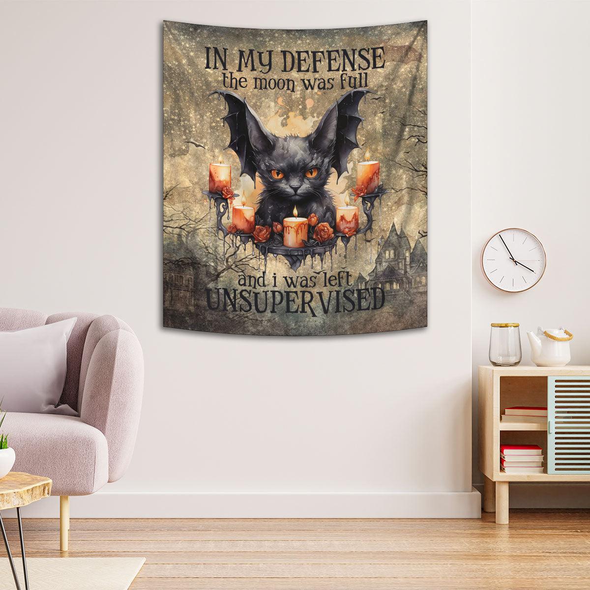 Occult Black Cat Tapestry Gothic Wall Hanging for Halloween-MoonChildWorld