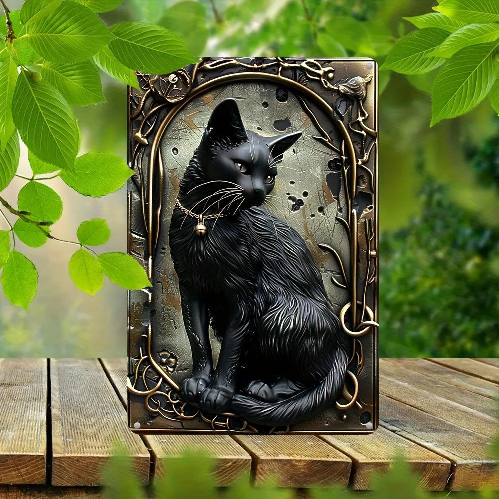 Black Cat Wall Art Occult Cat Metal Sign-MoonChildWorld