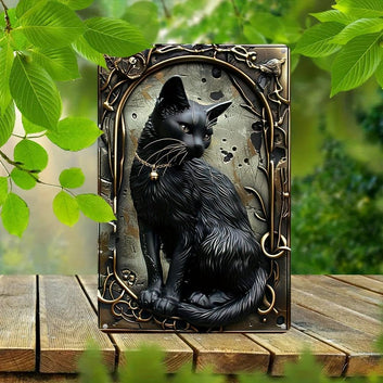 Black Cat Wall Art Occult Cat Metal Sign