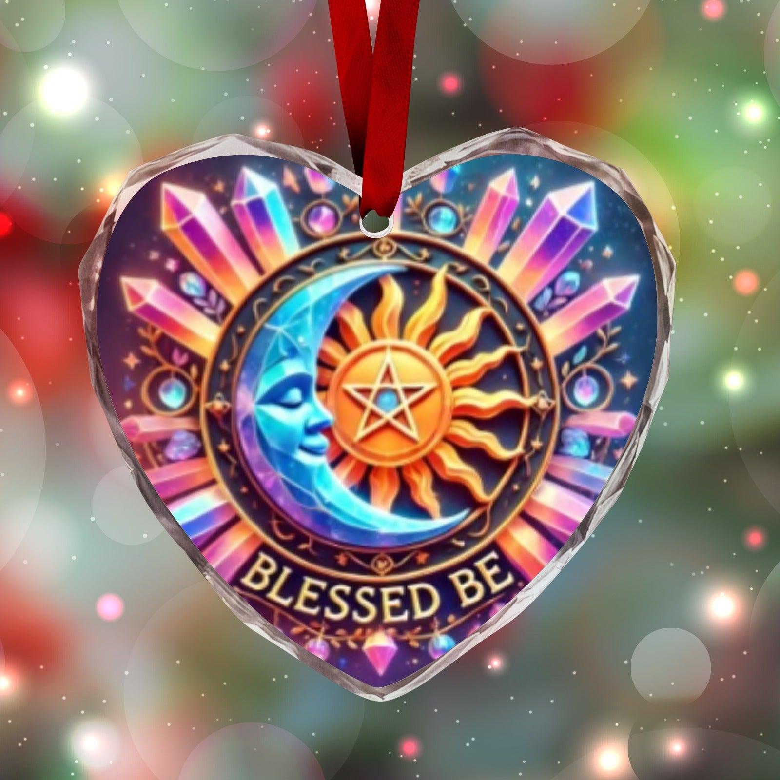 Pagan Yule Sun Moon Wicca Christmas Heart-Shaped Crystal Glass Ornament-MoonChildWorld
