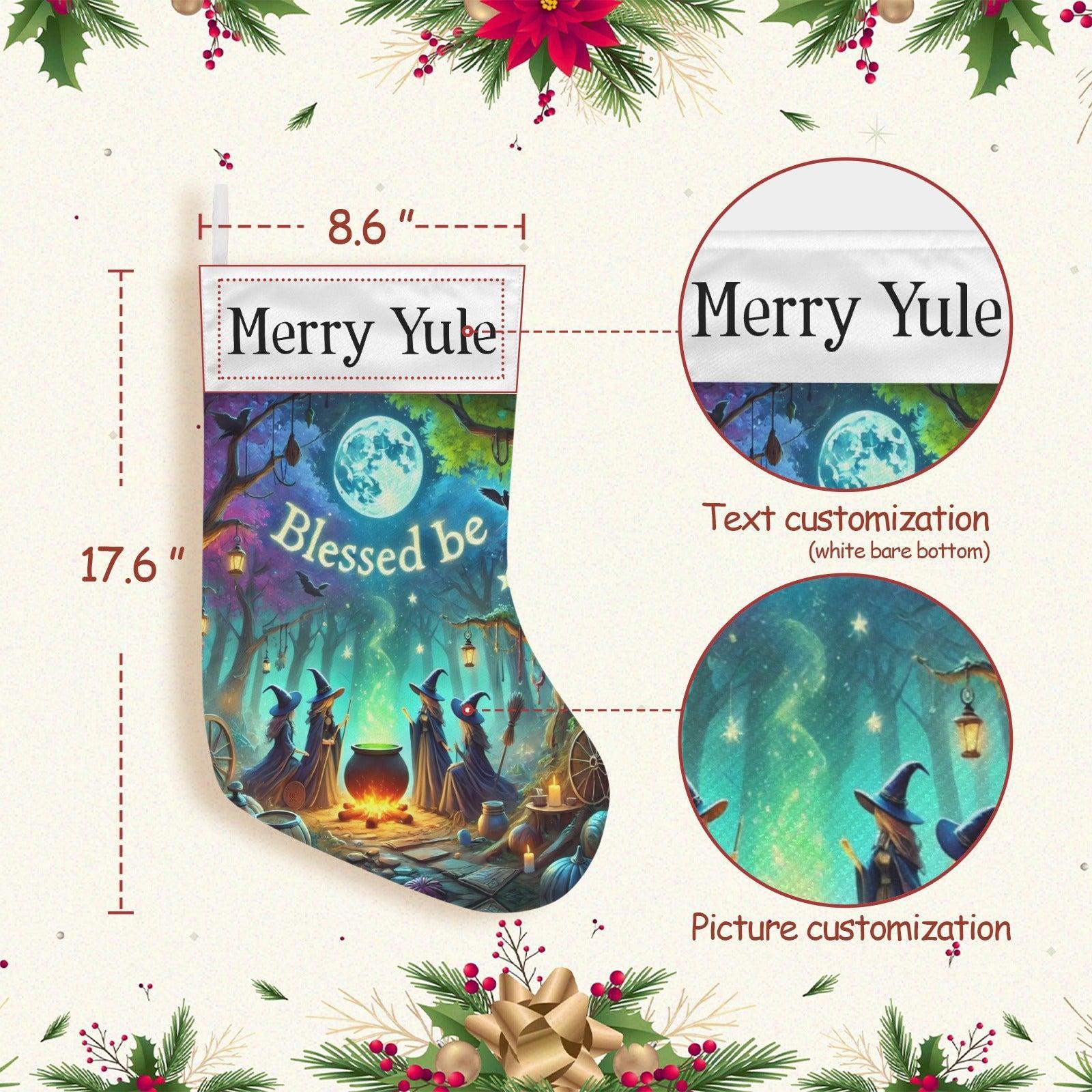 Merry Yule Witch Christmas Stocking for Yule Decorations-MoonChildWorld