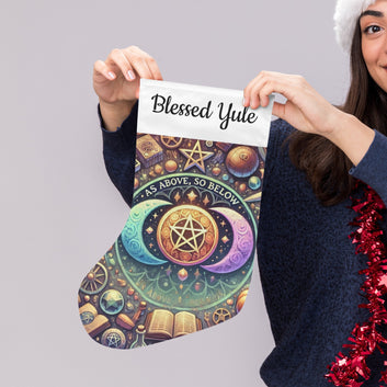 Wicca Moon Pentacle Pagan Christmas Stocking for Yule Decorations
