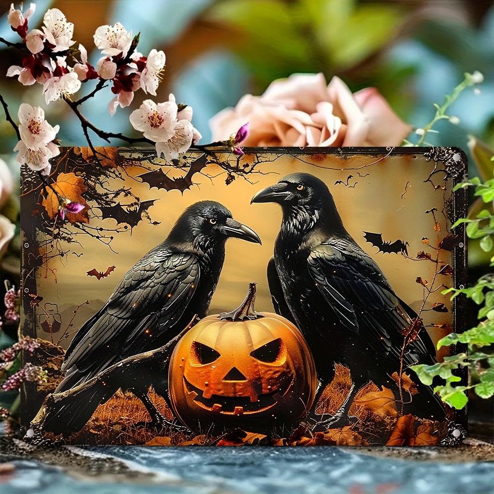 Gothic Crows Wall Art Black Ravens Metal Sign for Halloween Wall Decor-MoonChildWorld