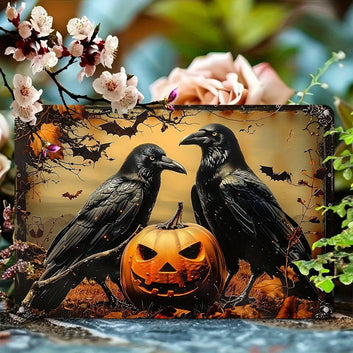 Gothic Crows Wall Art Black Ravens Metal Sign for Halloween Wall Decor