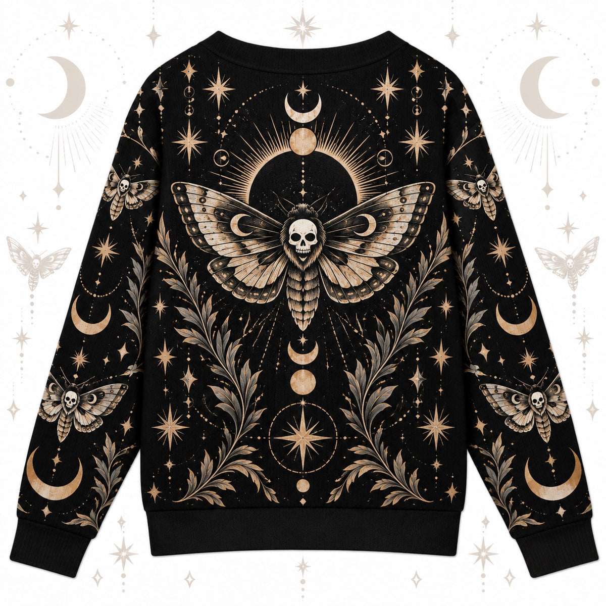 Death Moth Black Sun Eclipse Gothic Cardigan for Women Skull Moon Phase, back view