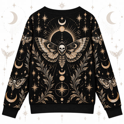 Death Moth Black Sun Eclipse Gothic Cardigan for Women Skull Moon Phase, back view