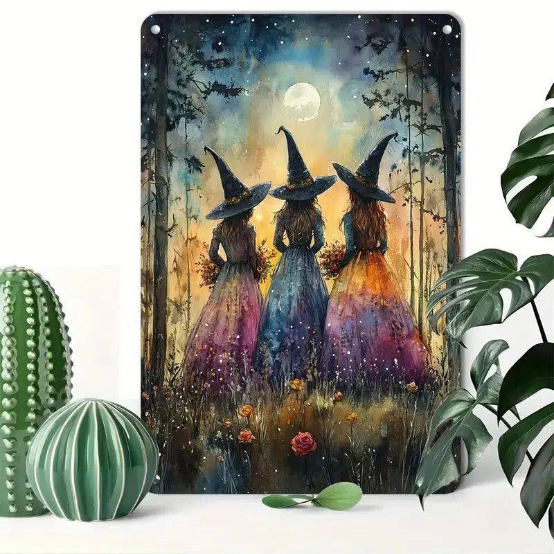 Forest Witches Wall Art Mystic Witch Metal Sign Halloween Home Decor-MoonChildWorld