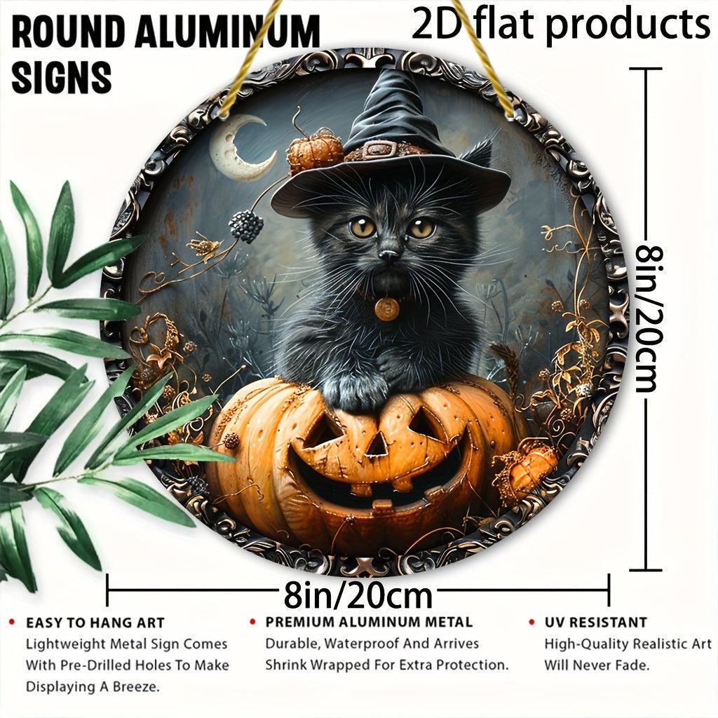 Witchy Black Cat Halloween Metal Sign Spooky Decor-MoonChildWorld