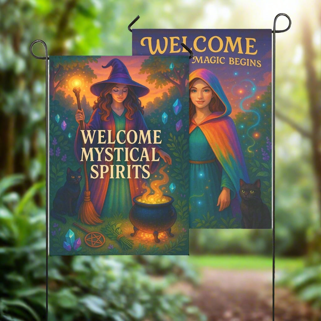 Welcome Welcome Witch Garden Flag and House Flag - Witchy Outdoor Decor-MoonChildWorld
