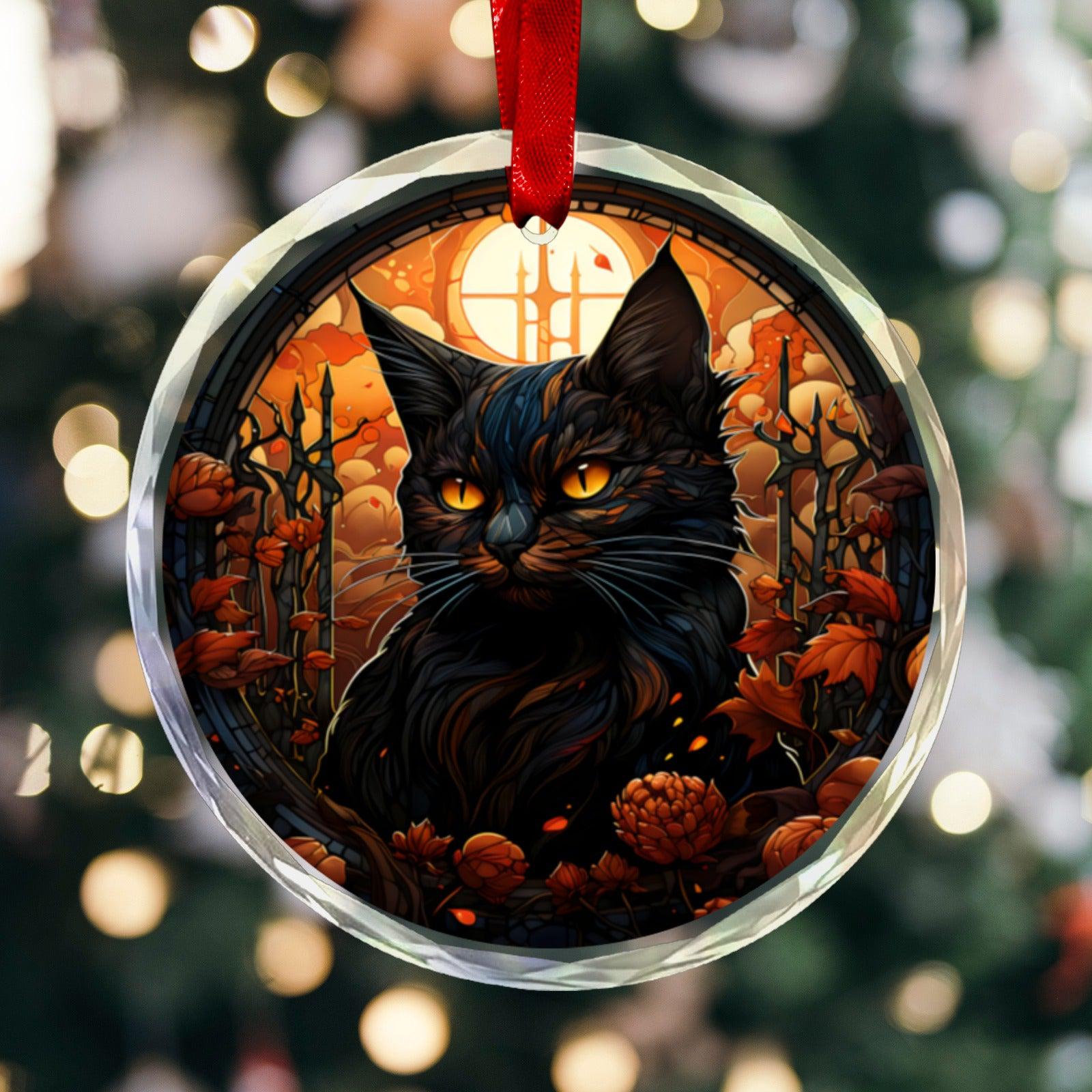 Black Cat Gothic Glass Christmas Ornament-MoonChildWorld