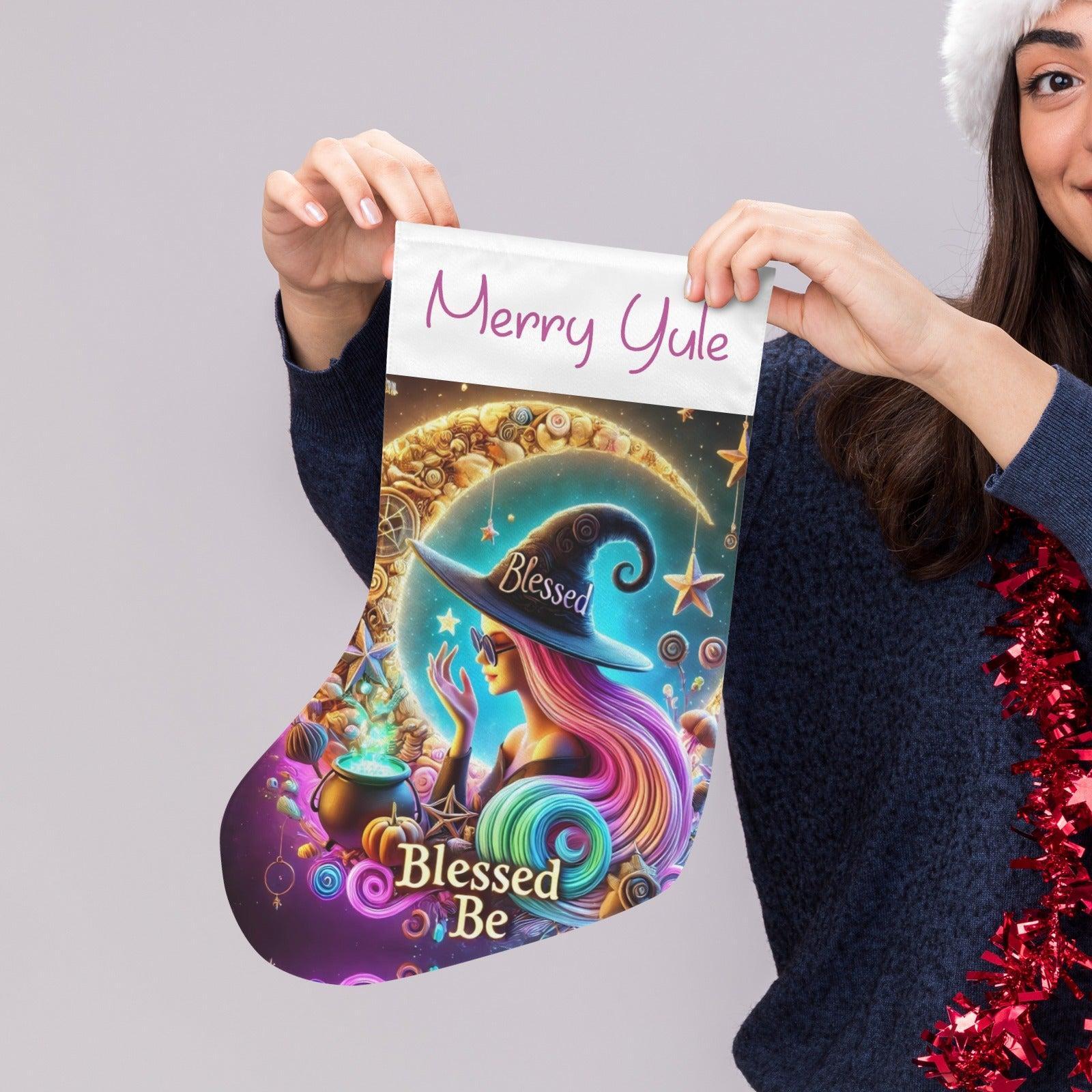 Blessed Yule Witch Christmas Stocking for Yule Decorations-MoonChildWorld