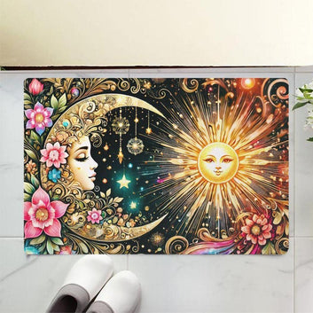 Celestial Sun and Moon Doormat Wicca Doormat for Pagan Home Decor