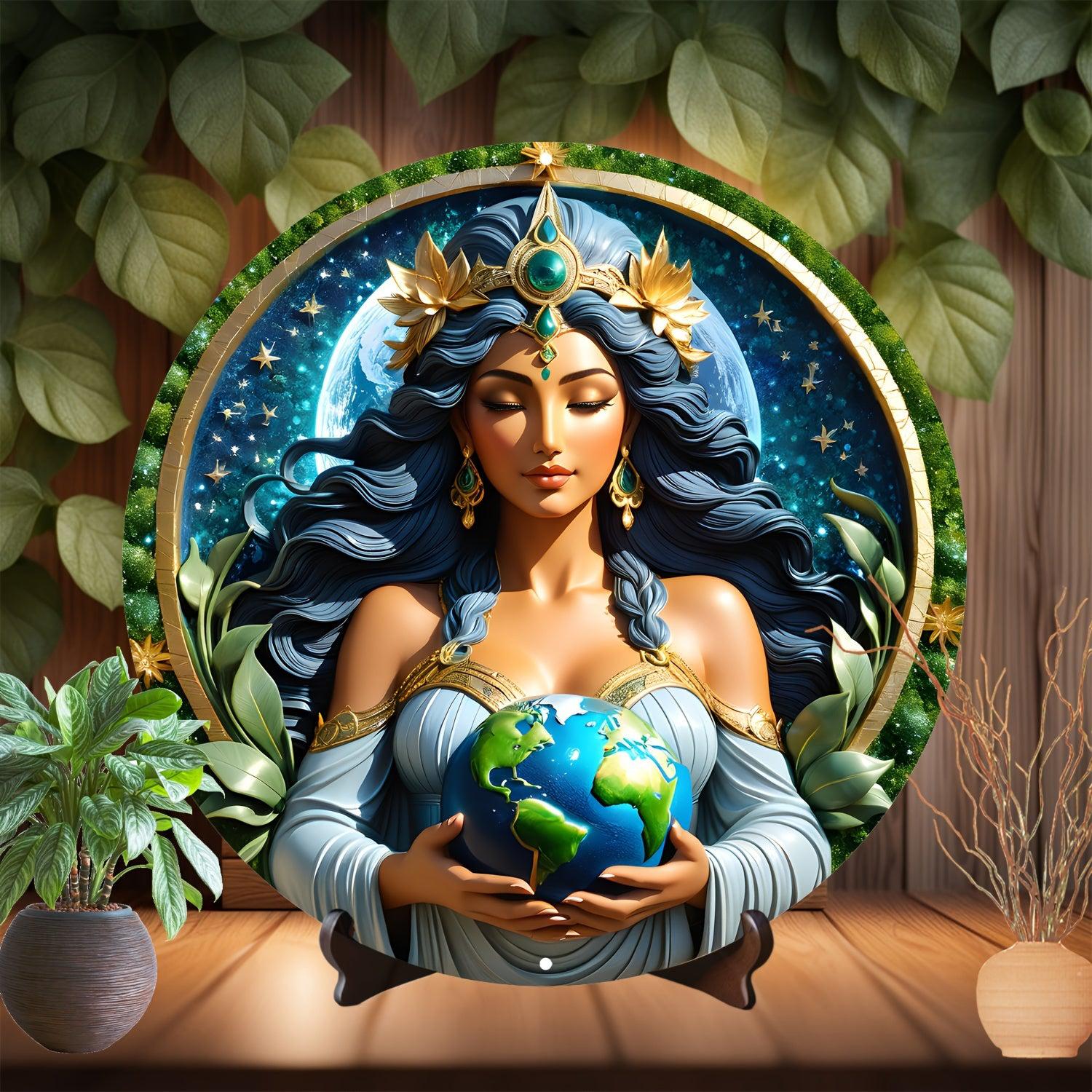 Gaia Goddess Earth Metal Sign Mother Earth Wall Art-MoonChildWorld