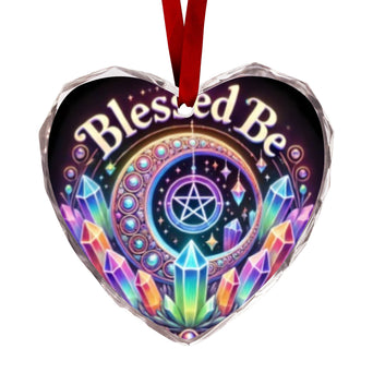 Wicca Pentagram Moon Pagan Christmas Heart-Shaped Crystal Glass Ornament