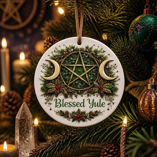 Pagan Triple Moon Wicca Yule Ceramic Ornament – Witchy Christmas Decor_mockup_1.webp