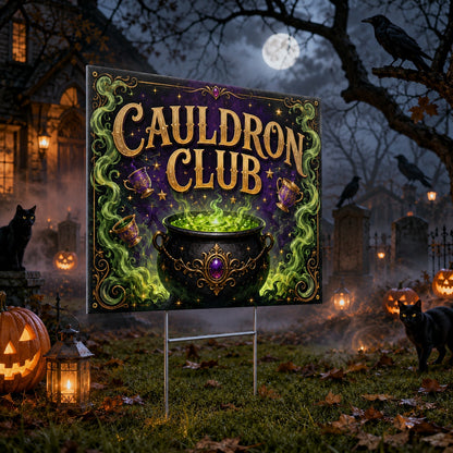 Cauldron Club Witchy Halloween Yard Sign - close up detail