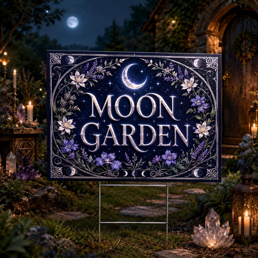 Moon Garden Crescent Moon Flowers Wicca Yard Sign - front view