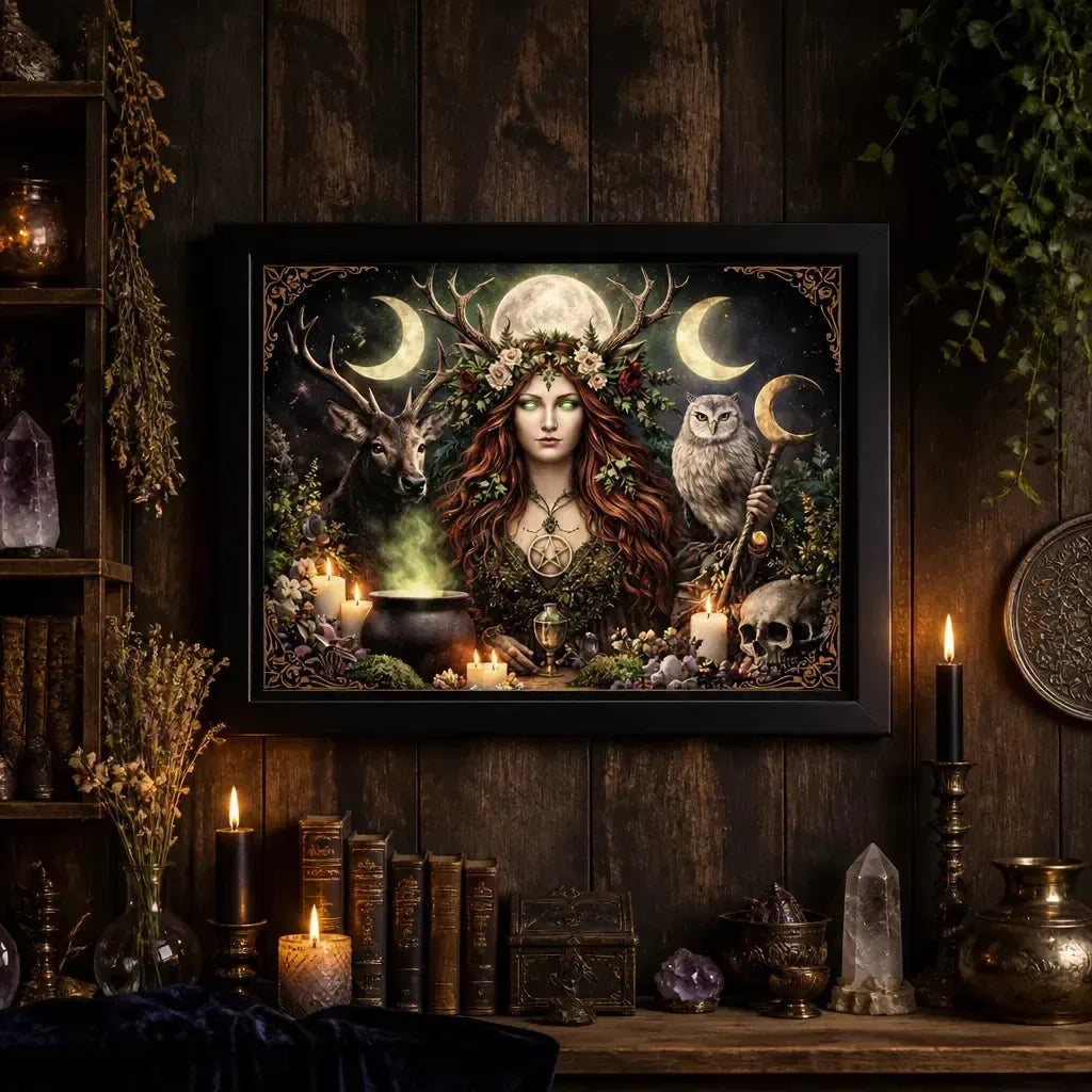 Pagan Goddess Canvas Wall Art Sacred Decor - Spiritual Black Framed Art Print for Wicca Altar_mockup_2.webp