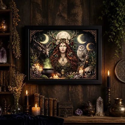 Pagan Goddess Canvas Wall Art Sacred Decor - Spiritual Black Framed Art Print for Wicca Altar_mockup_2.webp