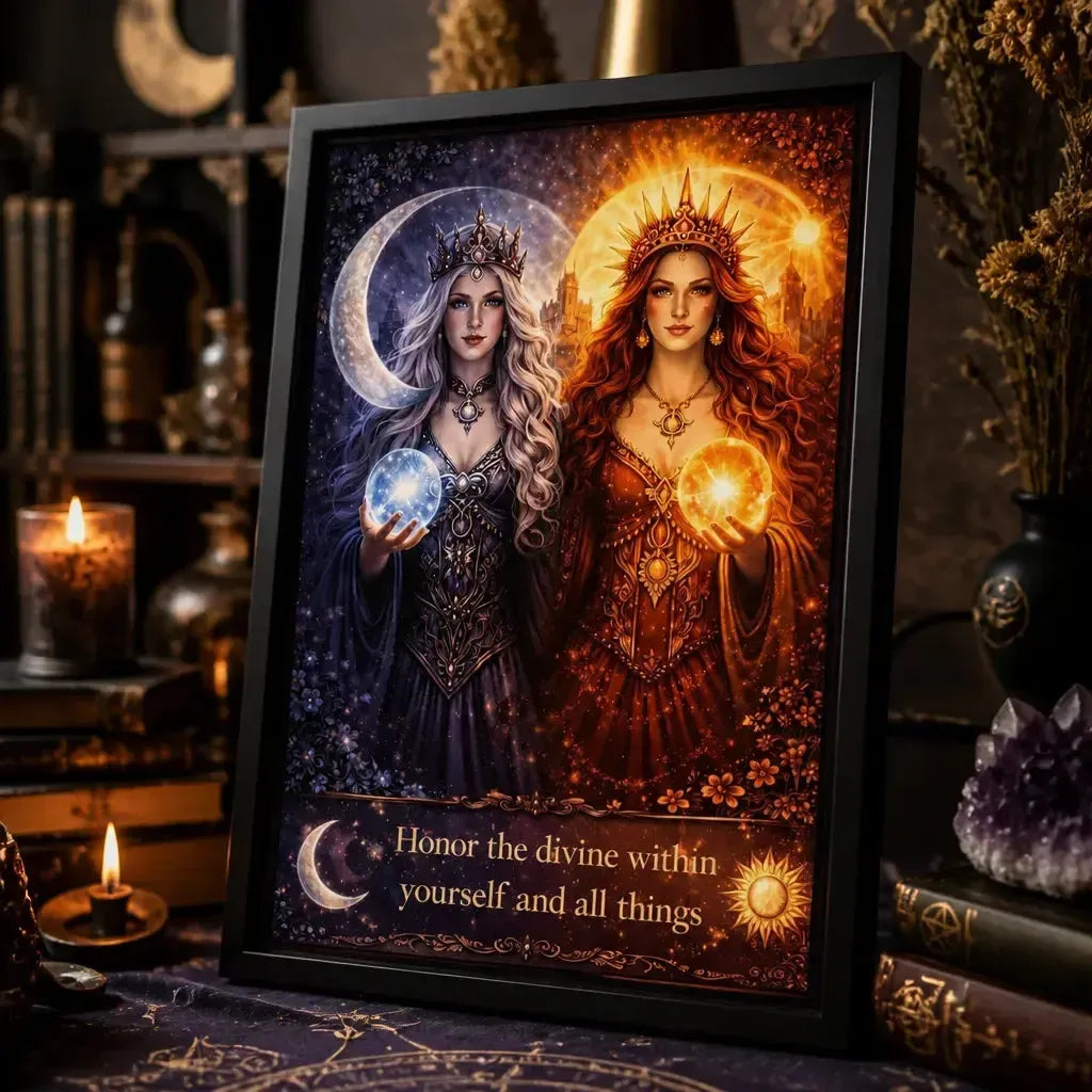 Sun Moon Goddess Wicca Art Print - Pagan Black Framed Canvas Wall Art for Sacred Decor_mockup_3.webp