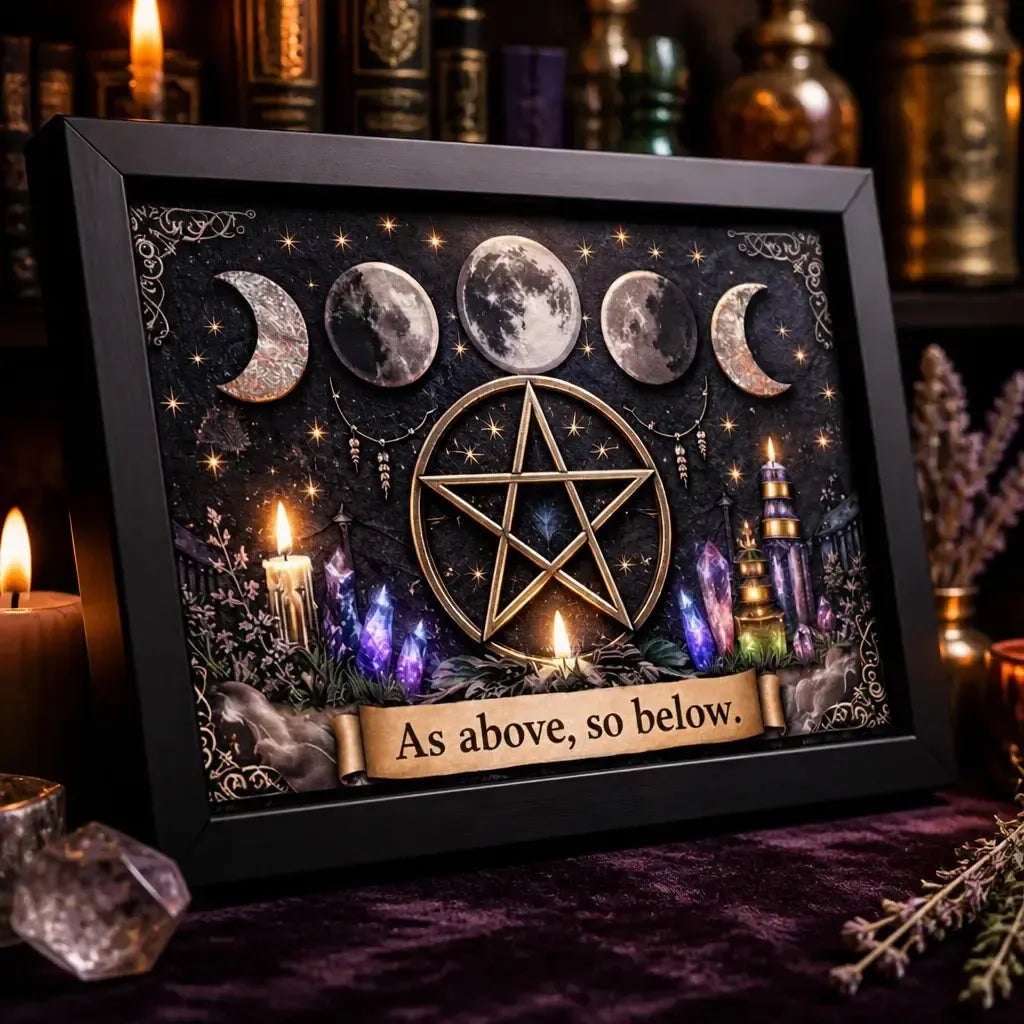 Witchy Moon Phase & Pentacle Pagan Home Decor - Black Framed Wicca Art Print Canvas_mockup_3.webp
