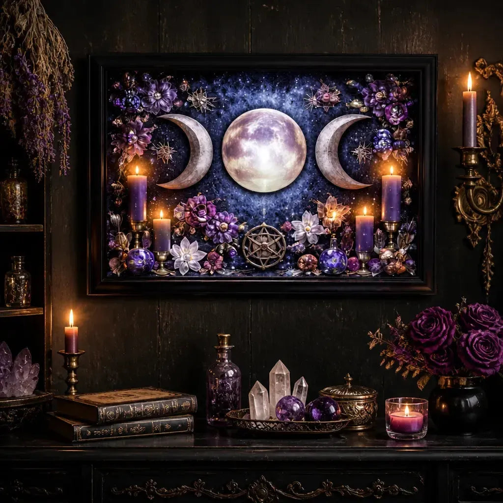 Triple Moon Pagan Wall Art - Black Framed Canvas Print for Wiccan & Witchy Decor_mockup_2.webp