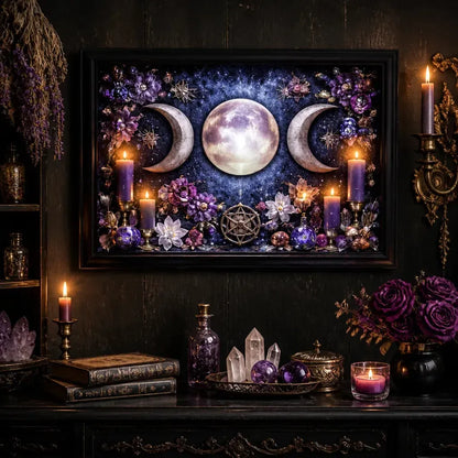 Triple Moon Pagan Wall Art - Black Framed Canvas Print for Wiccan & Witchy Decor_mockup_2.webp