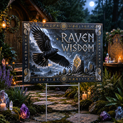 Raven Wisdom Black Raven Moon Wicca Yard Sign - front view