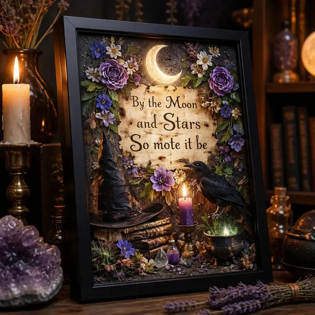 Dark Crow Canvas Wall Art - Black Framed Witchy Print for Mystic Home Decoration_mockup_3.webp