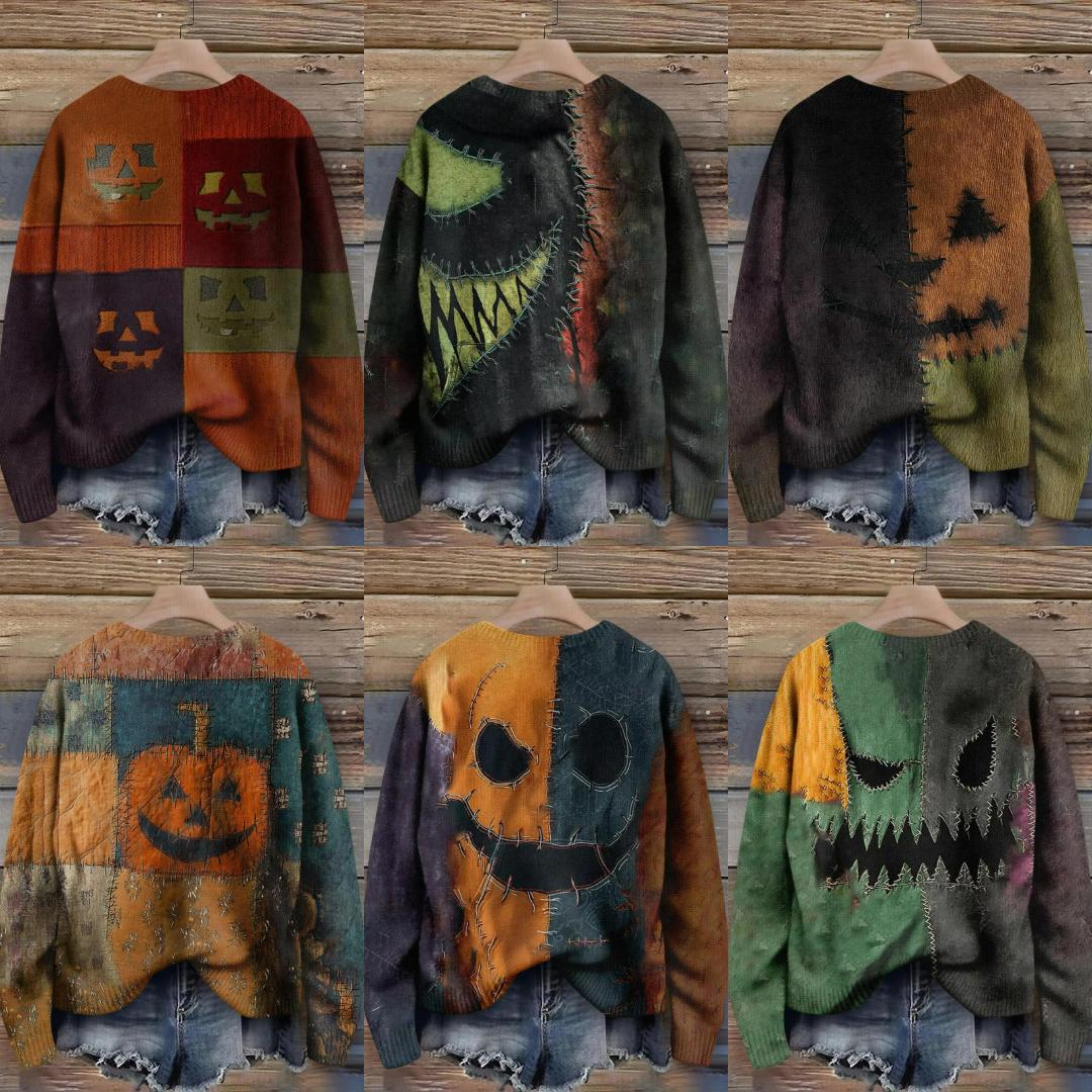 Gothic Pumpkin Long Sleeve Pullover Sweaters for Halloween-MoonChildWorld