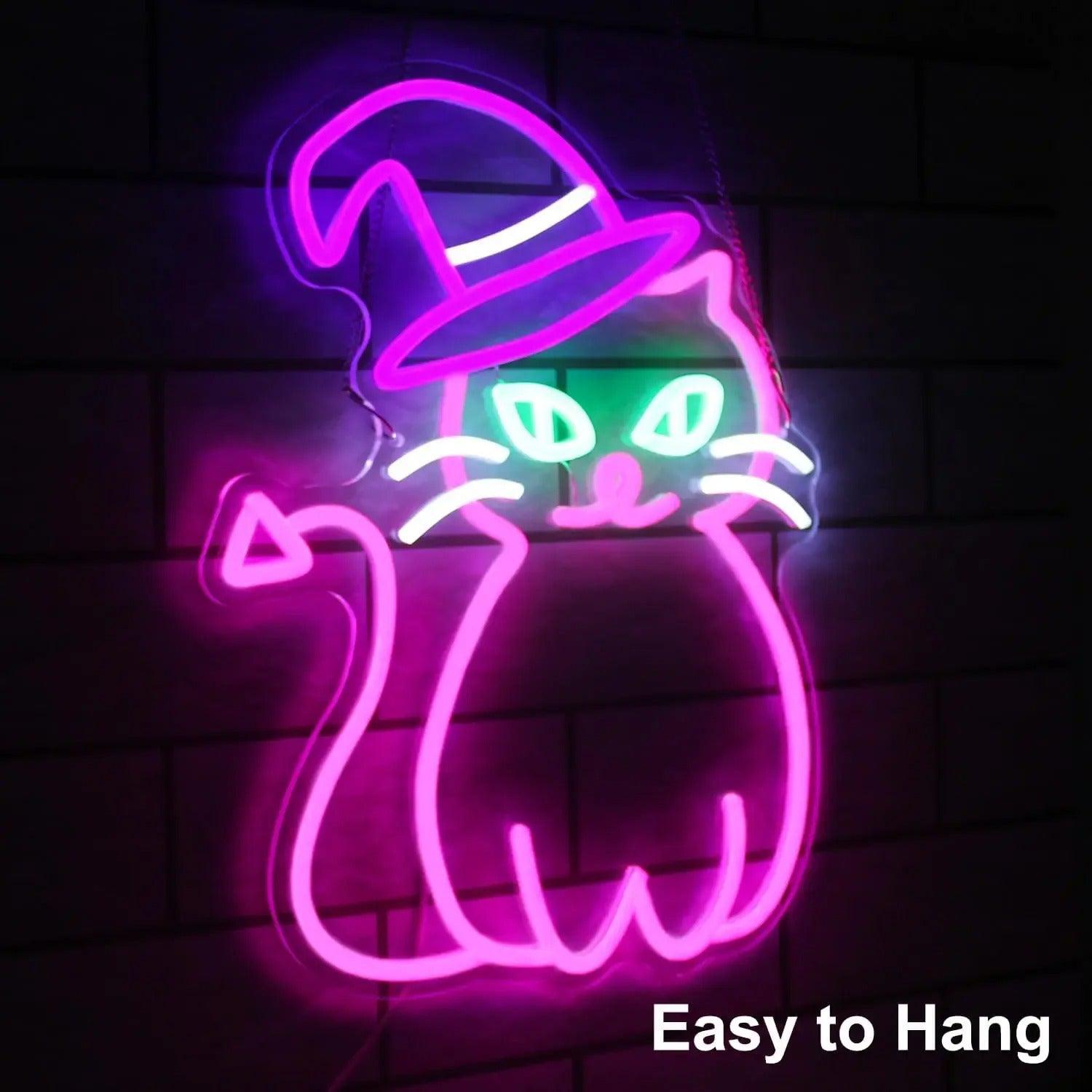 Witchy Cat Neon Sign Halloween LED Neon lights for Witch wall decoration-MoonChildWorld