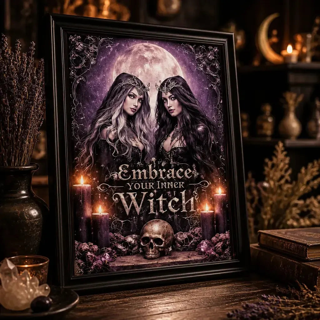 Dark Witches Black Framed Art Print - Gothic Canvas Wall Decor for Spooky Halloween_mockup_3.webp