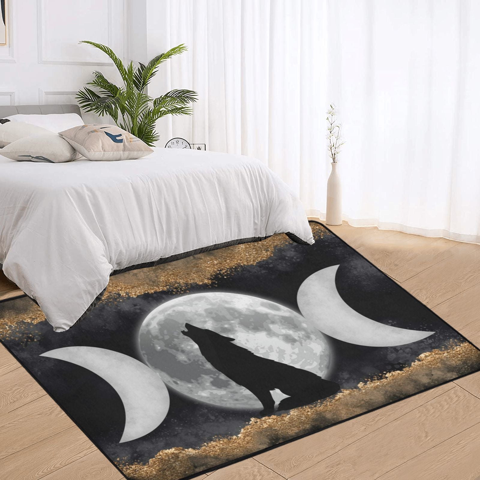 Moon wolf area rug Gothic rug-MoonChildWorld